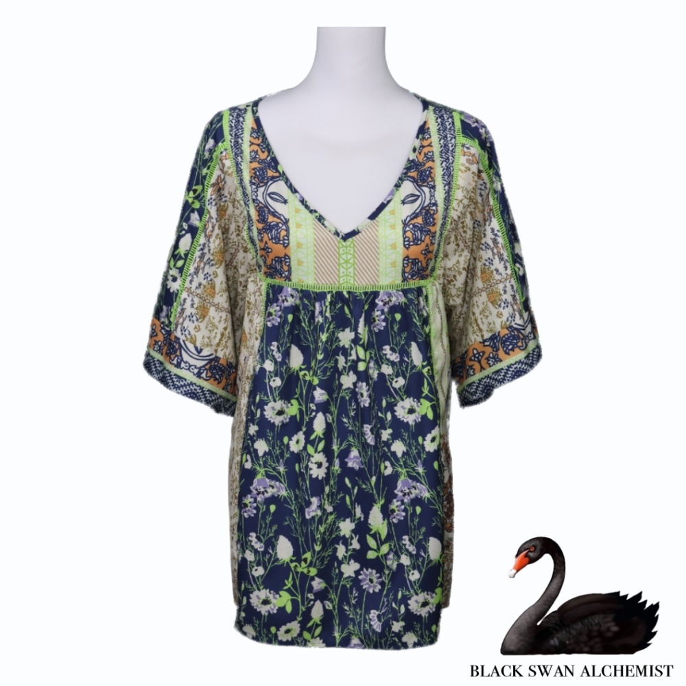 NORACORA Size XXL Patchwork Paisley Tunic Blouse
